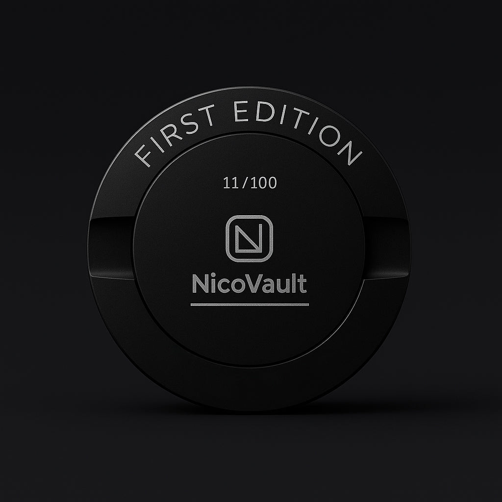 Kovový puk NicoVault First Edition na snus – limitovaná edice