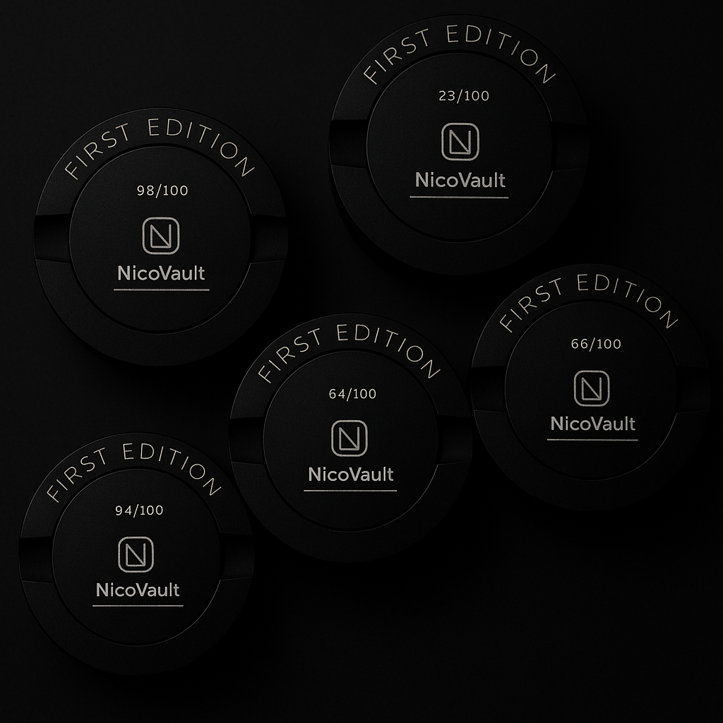 Kolekce kovových puků NicoVault First Edition s číslováním edice