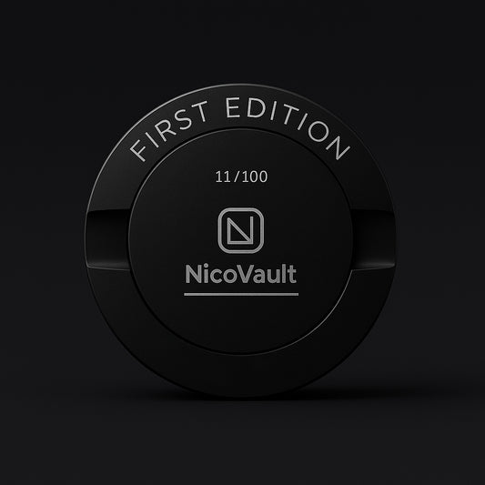 Kovový puk NicoVault First Edition na snus – limitovaná edice